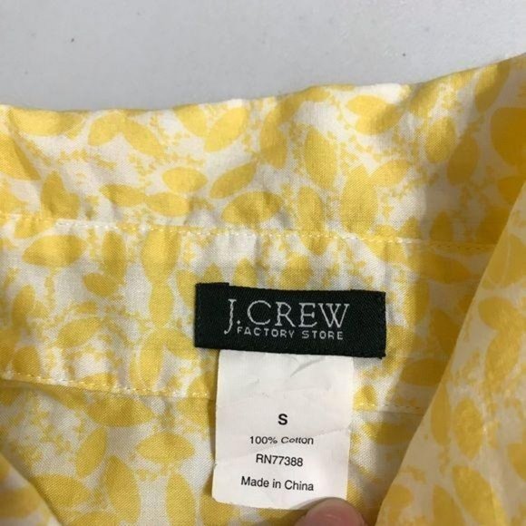 J Crew Yellow Small Leaf Print Button Up Top - Picture 9 of 12